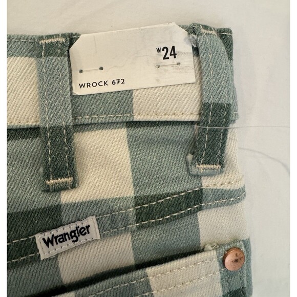 NWTS Wrangler WROCK 672 Green White Gingham Plaid Flare Jeans Size 24 VTG look - Picture 5 of 5